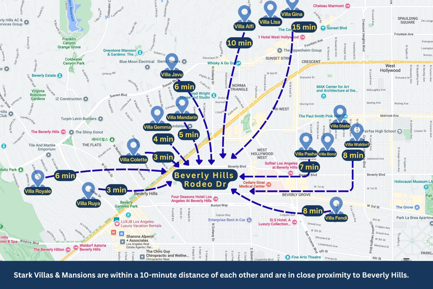 LuxJB Villas locations in Los Angeles.